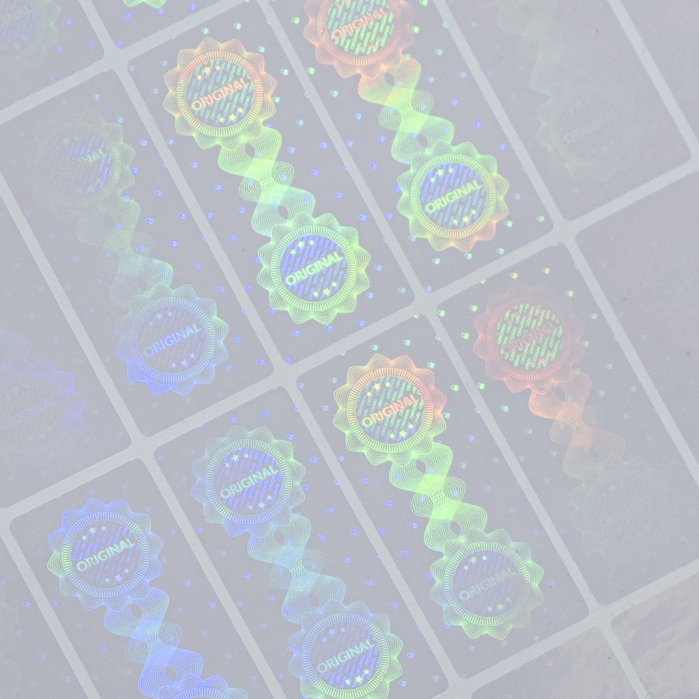 Transparent hologram box stickers Original 15 x 35 mm