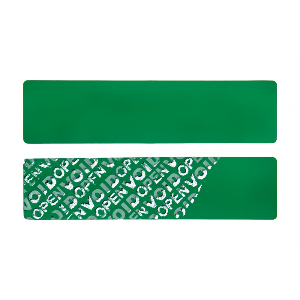 Green non-residual rectangular VOID sticker with high adhesion 100x25mm