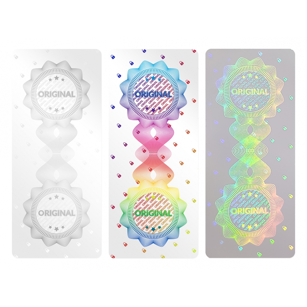 Transparent hologram box stickers Original 15 x 35 mm