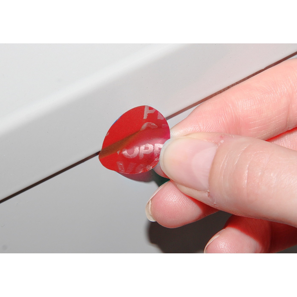 Non-residual red circular VOID sticker with high adhesion