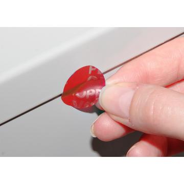 Non-residual red circular VOID sticker with high adhesion