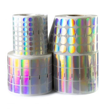 Silver hologram security VOID sticker to print on, 10 mm