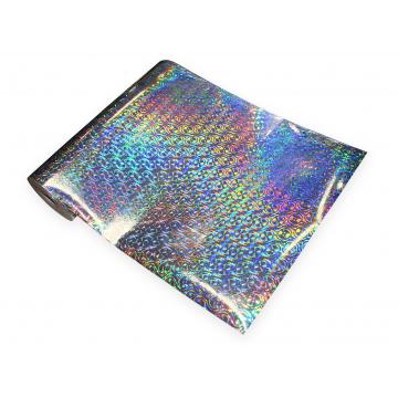 Universal holographic adhesive foil on meters - motive sawmill silver