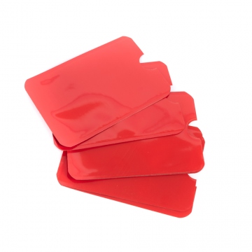 Red protection case for contactless cards blocking the RFID/NFC signal