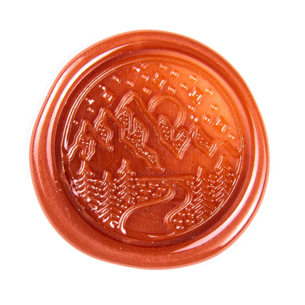 Hand wax stamp (seal) – Mountain range with night sky