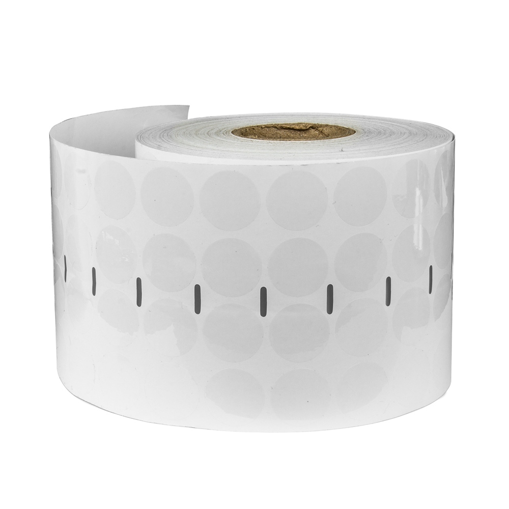 Transparent self-adhesive label with no residue glue 20 mm round