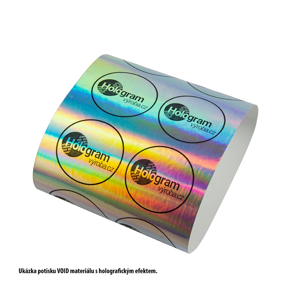 Silver hologram security VOID sticker to print on, 40 mm