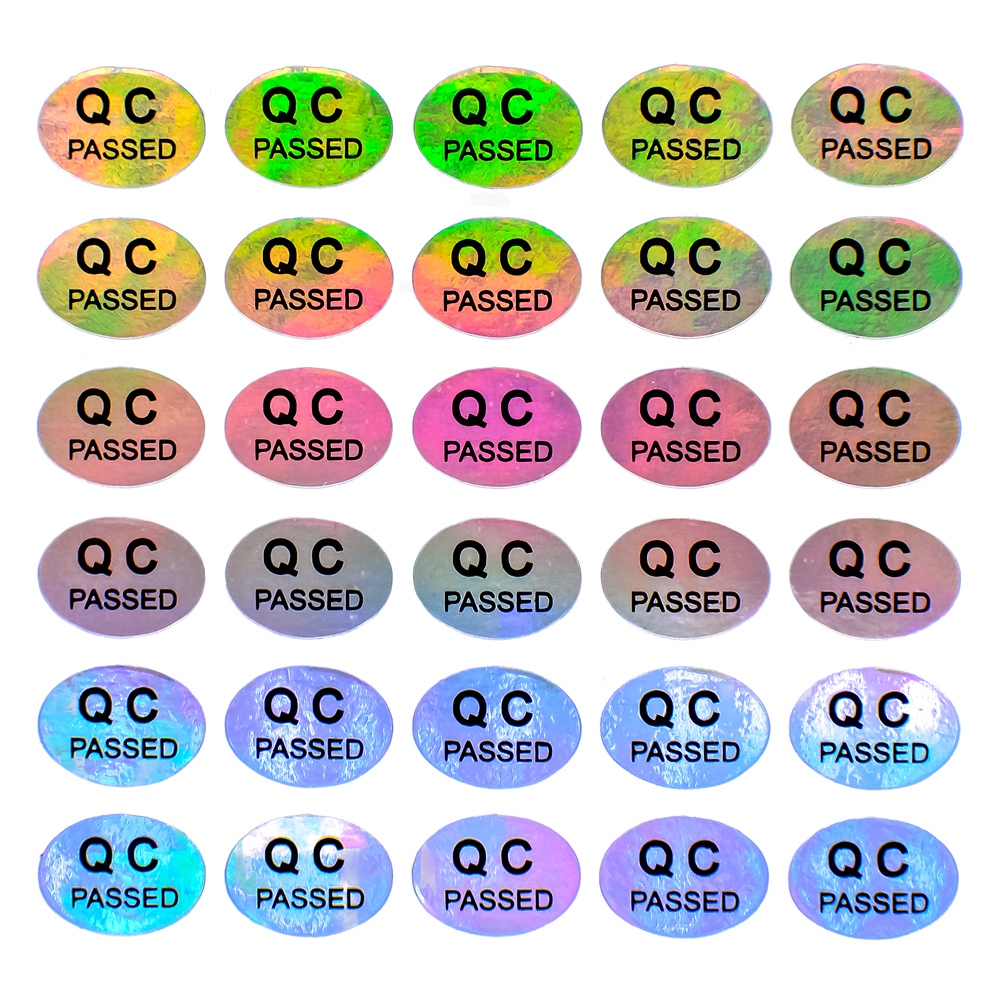 QC Passed oval holographic self-adhesive label