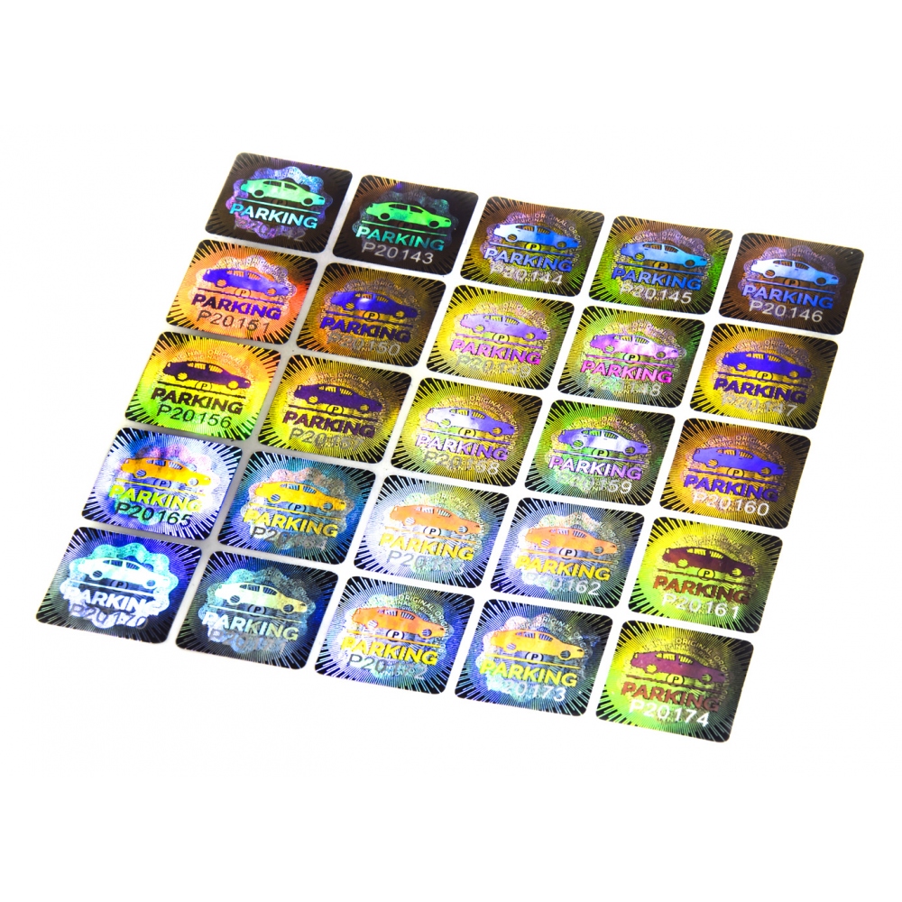 Parking hologram sticker for parking cards, numbered, 2 x 2 cm