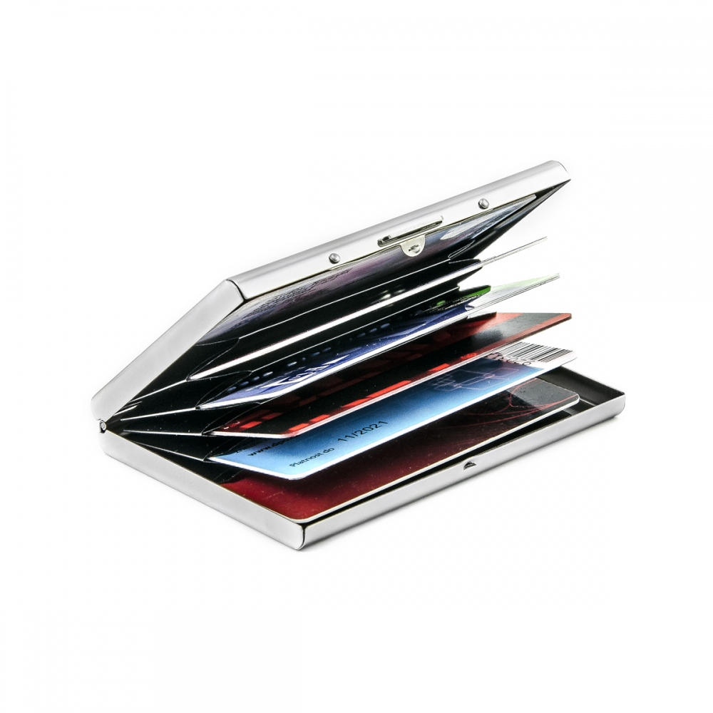 Stainless steel case for contactless payment and credit cards with RFID chip