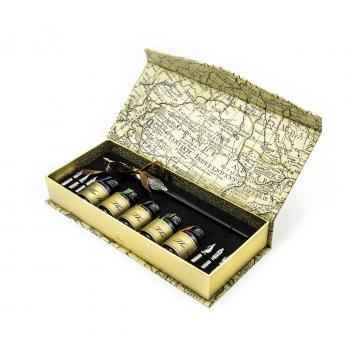 Calligraphic quill pen with a set of nibs and inks - a gift set
