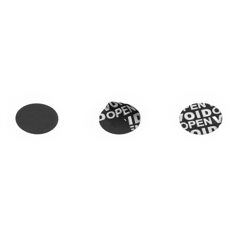 Non-residual black circular VOID sticker with high adhesion 20mm
