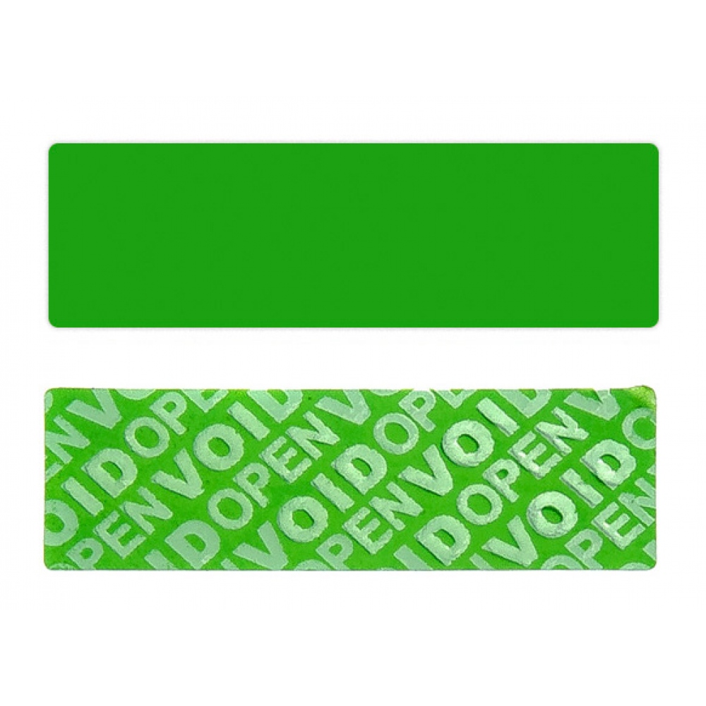 Green non-residual rectangular VOID sticker with high adhesion
