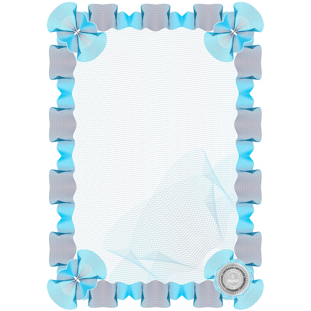 Certification A5 size paper portrait to be printed with security features and numbering