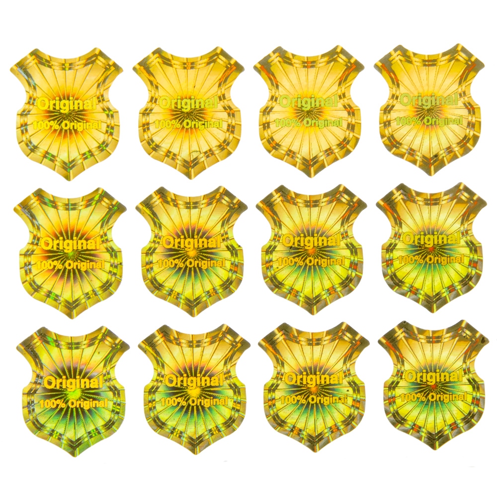 Original golden security sticker, 23 x 20 mm, Shield