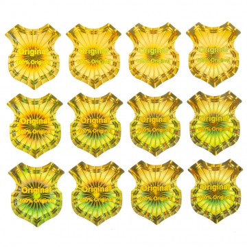 Original golden security sticker, 23 x 20 mm, Shield