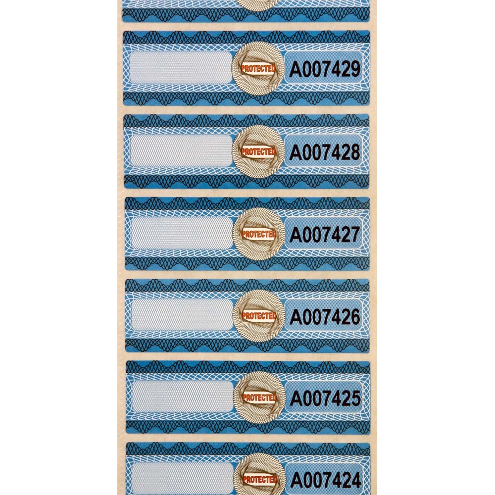 Safety numbered label with a column for signature