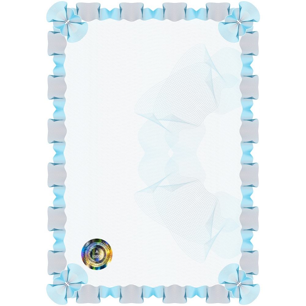 Certification A4 size paper portrait to be printed with security features and numbering