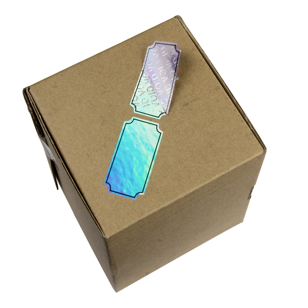 Silver hologram security VOID label to print on, 40 x 20 mm