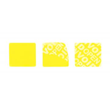 Non-residual yellow square VOID sticker with high adhesion 20x20mm