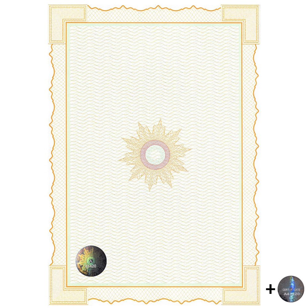 Universal raised guilloche paper with embossed numbered hologram and paired hologram