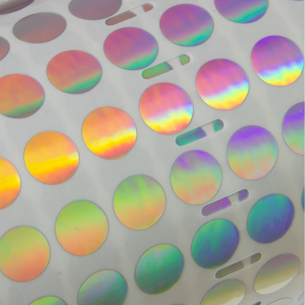 Silver hologram security VOID sticker to print on, 10 mm