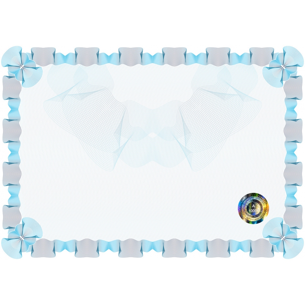 Certification A4 size paper landscape for printing with security features and numbering