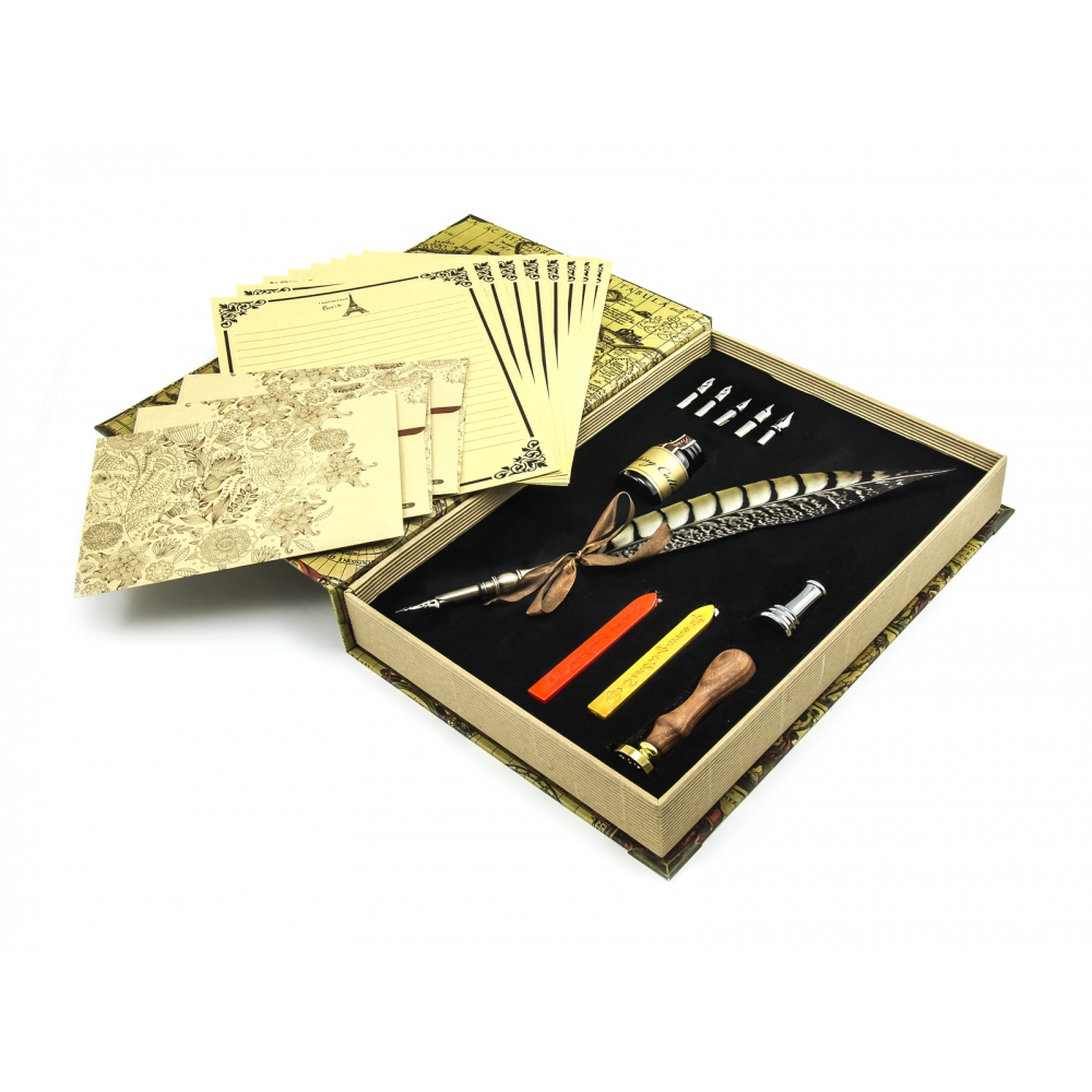 Set of a wax seal stamp 30mm in your own design and a calligraphy quill pen