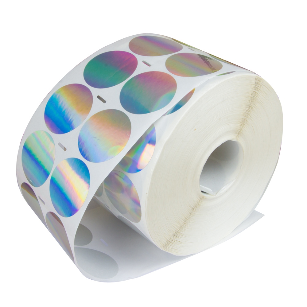 Silver hologram security VOID sticker to print on, 40 mm