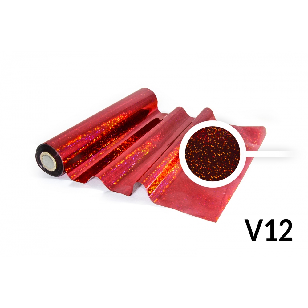 Hot Stamping foil - V12 hologram burgundy red shards with wheels