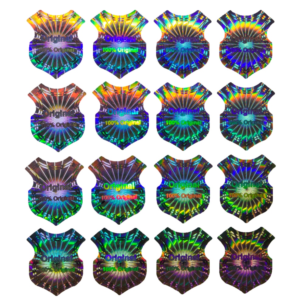 Original silver security sticker, 23 x 20 mm, Shield