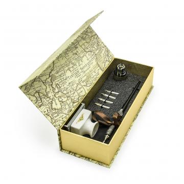Luxury gift set - a calligraphic quill pen with a china inkwell