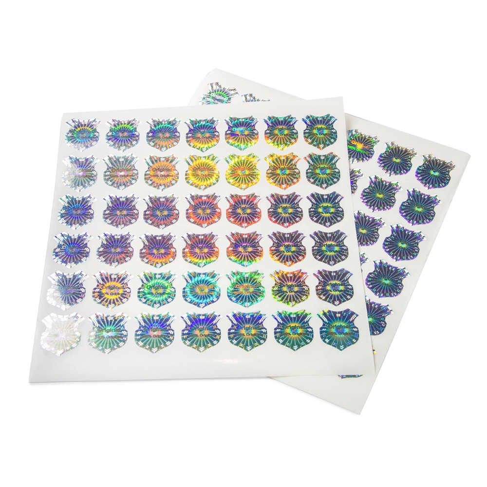 Original silver security sticker, 23 x 20 mm, Shield