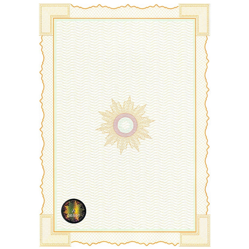 Universal guilloche paper pressed with a numbered hologram portrait orientation