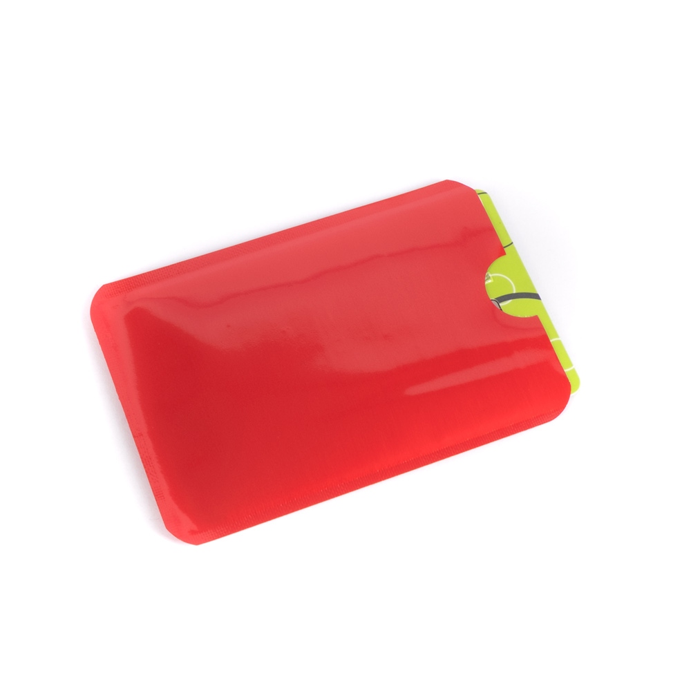 Red protection case for contactless cards blocking the RFID/NFC signal