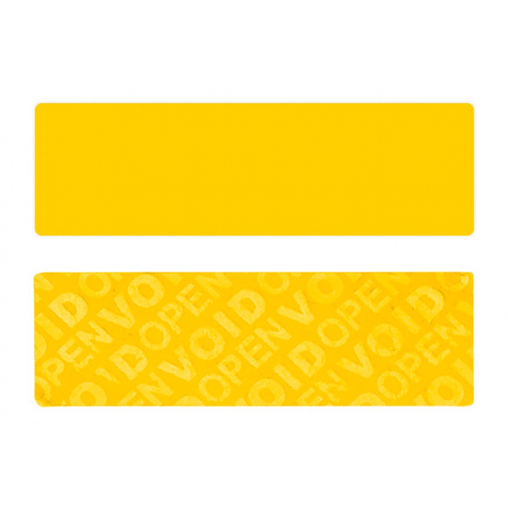 Yellow non-residual rectangular VOID sticker with high adhesion