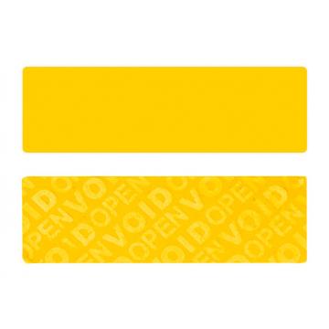 Yellow non-residual rectangular VOID sticker with high adhesion